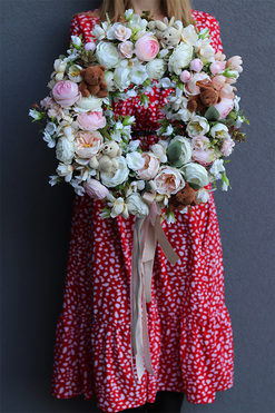 Słodkie Misie Teddy 2, uroczy wianek na drzwi z kokardą, śr.45cm