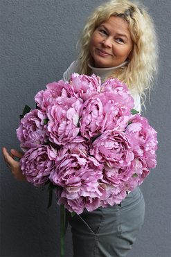 Peonie Pudrowe, bukiet sztucznych kwiatów, 9szt, dł.54cm