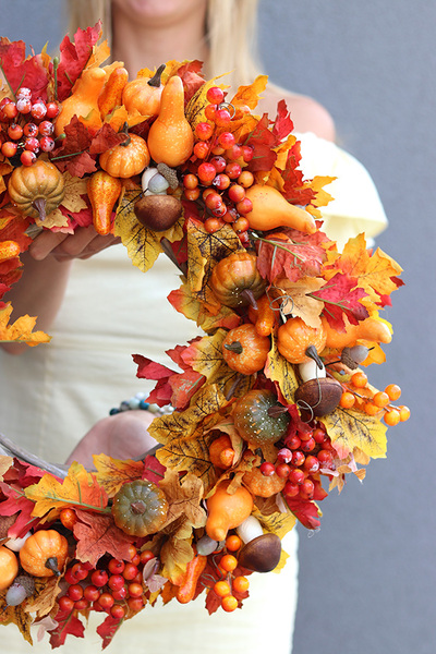 Orangede, jesienny wianek na drzwi, śr.50cm