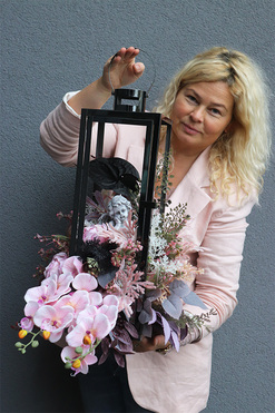 Angelo Garden Pink Flowers, lampion nagrobny z kwiatami, wys.64cm 