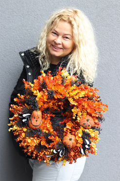 Halloween B, efektowny jesienny wianek na drzwi, śr.39cm 