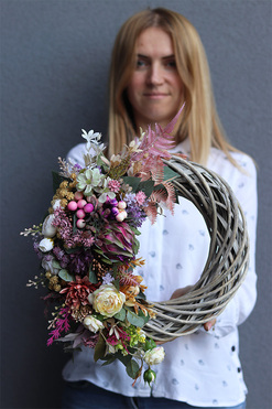 Barbara Purple, asymetryczny jesienny wianek, rozp.40cm 