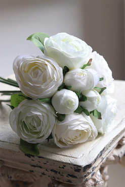 Ranunculus, bukiet kwiatów, biały, 9szt, dł.25cm