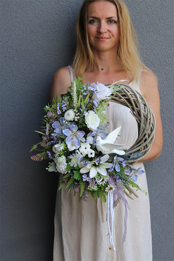 Pokój, asymetryczny wianek na drzwi z ptaszkiem, rozp.44cm