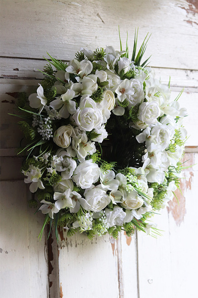 Komunijny Czas, biały wianek dekoracyjny, śr.30cm 