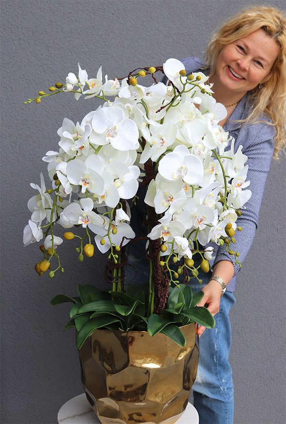 Deluxe Gold, sztuczny storczyk w złotej donicy, wys.93cm  