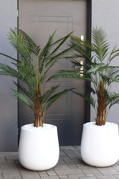 palma Greentia Fiberglass White, sztuczna palma w lśniącej donicy