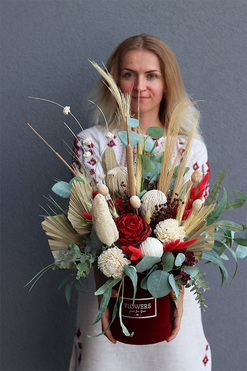 flowerbox welurowy z suszem, Marttimo Bordo Velvet, wys.66cm  