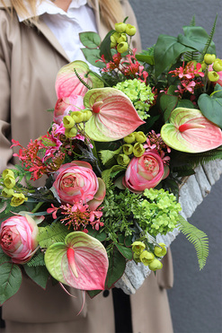 Anturium Dekorena, dekoracja nagrobna w skrzynce, wym.39x80cm