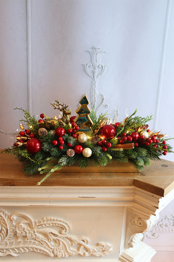 Złota Choinka, bożonarodzeniowy stroik na tacce LED, wym.24x52cm 