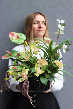 Seledynova Gaina, kompozycja kwiatowa, wys.50cm