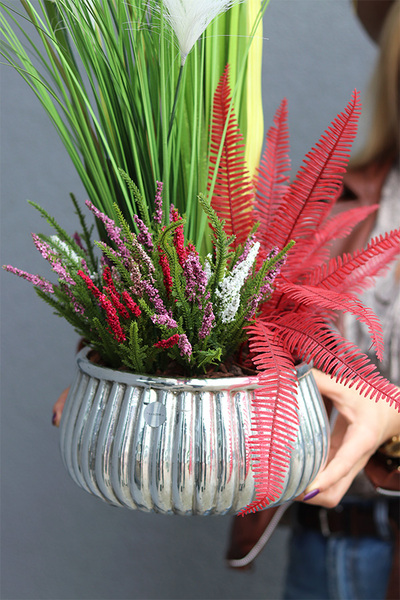 Trawy Sawanny, jesienna trawa z wrzosami w donicy