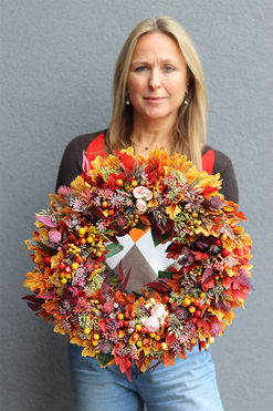 kolorowy jesienny wianek, Pomarańczowe Liście 2, śr.44cm  