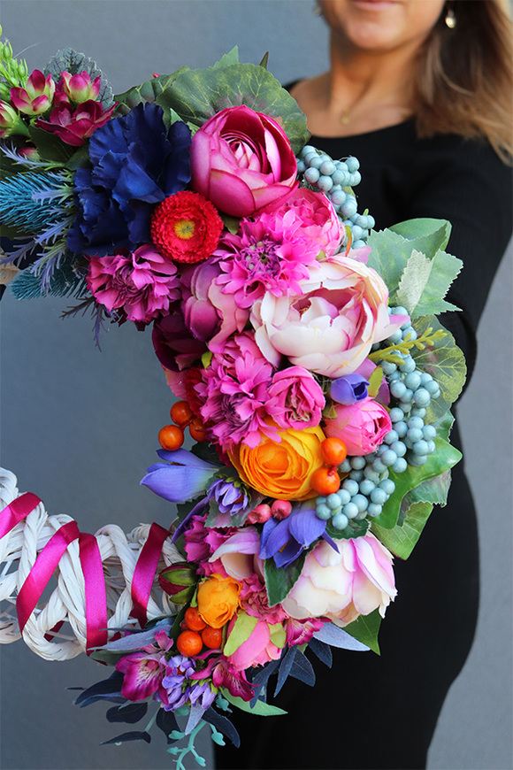 Beruna, kolorowy asymetryczny wianek, śr.35cm