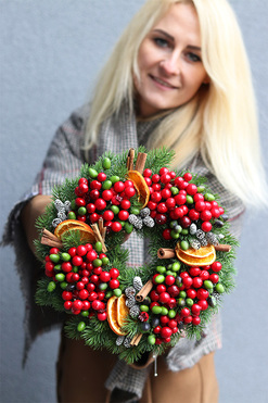 Pomarańcze wianek / stroik dekoracyjny, śr.28cm
