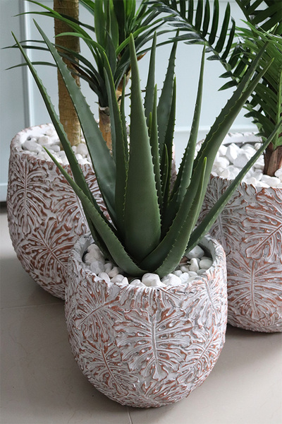 Monsterro Aloes, sztuczna roślina / sukulent w donicy clayfibre, wys.78cm