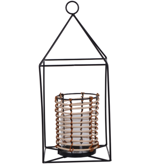 Boho C, duży, rattanowy lampion świecznik do powieszenia, wym.17x17x40.5cm