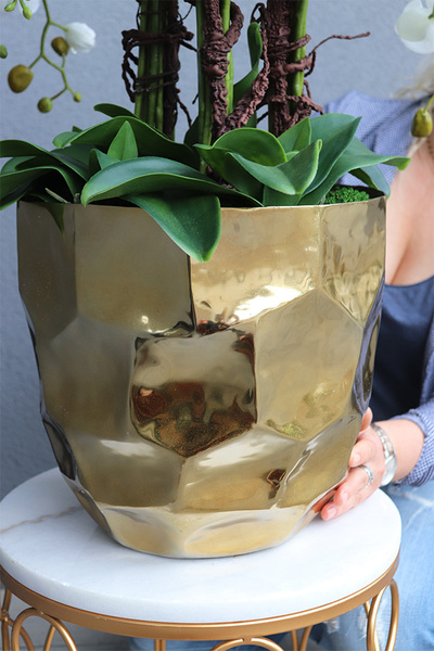 Deluxe Gold, sztuczny storczyk w złotej donicy, wys.93cm  