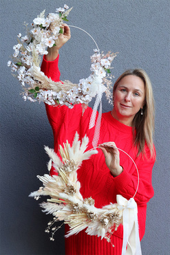 Subtelle Boho, wianek na drzwi na obręczy z suszem, rozp.37cm