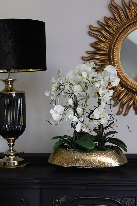 Deluxe Belldani A, sztuczny storczyk w złotej donicy, wys.65cm