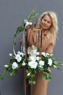Angelo Garden White & Copper, dekoracja nagrobna w lampionie, wys.62cm