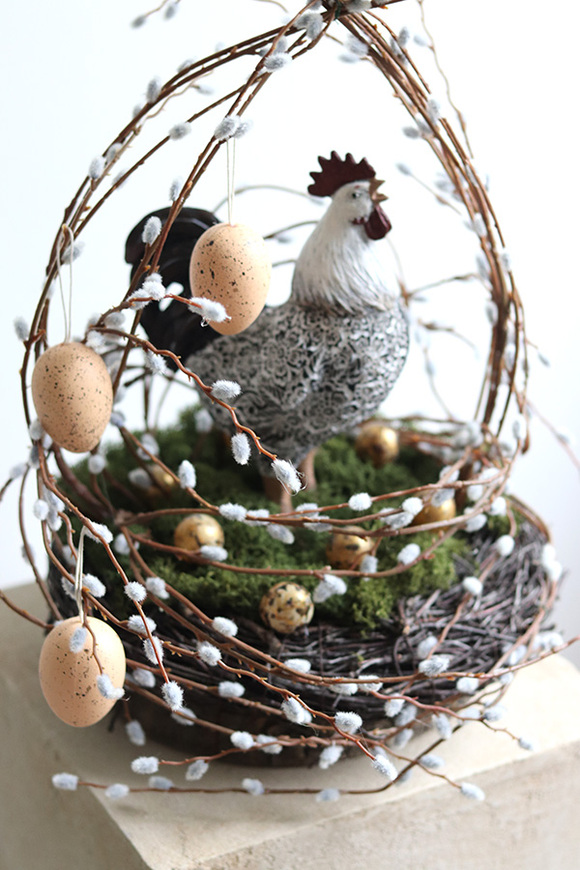 Gniazdo, stroik wielkanocny z kogutem, wys.60cm