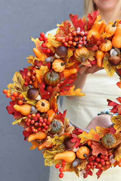 Orangede, jesienny wianek na drzwi, śr.50cm