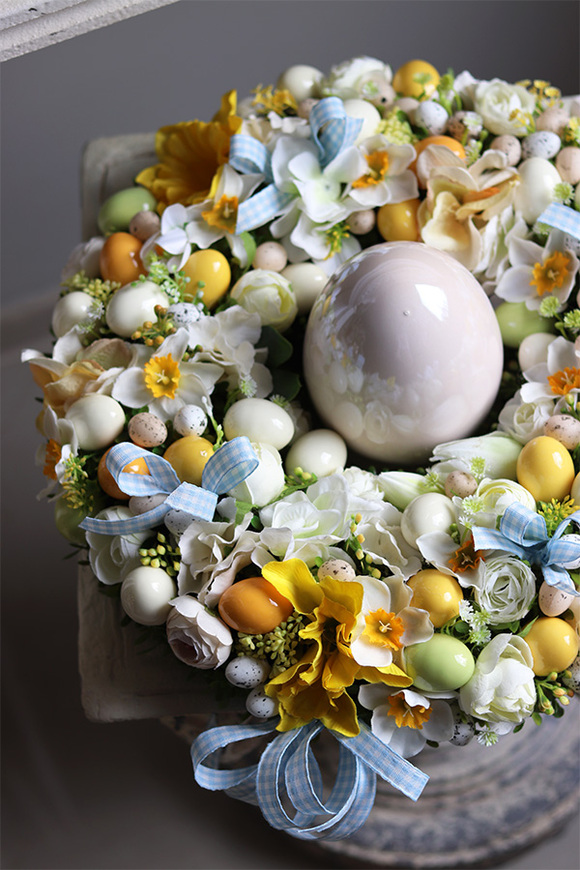 wielkanocny stroik z jajkami, Happy Easter Blue