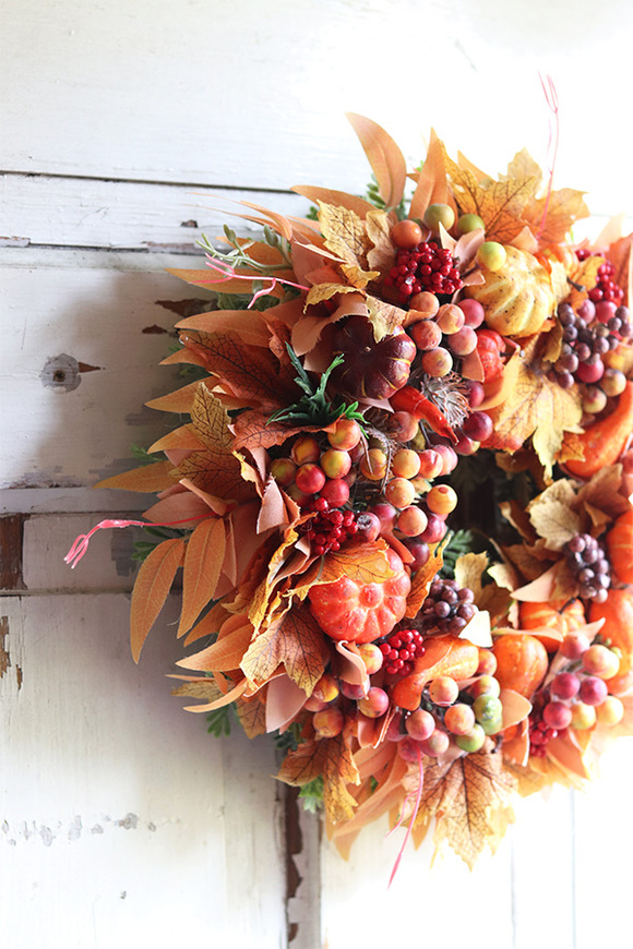 jesienny wianek na drzwi, Pora na Liście, śr.30cm   