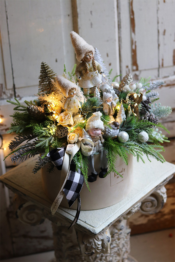 Ferie Świąteczne LED, welurowy flowerbox świąteczny