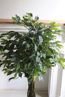 Fikus Benjamin E Goldato, sztuczna roślina w metalowej donicy