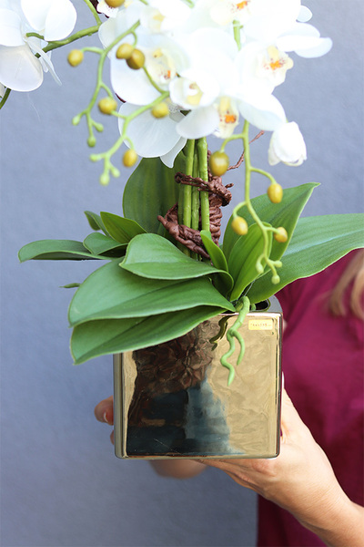 Złota Dolina, sztuczny storczyk w donicy kwadratowej duży, wys.55cm