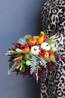 Grządki, jesienna kompozycja z dyniami