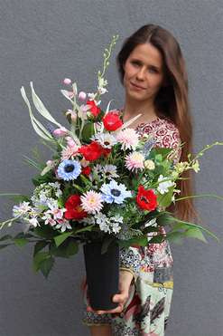 Mazowsze, bukiet nagrobny we wkładzie do flakonu, dł.62cm