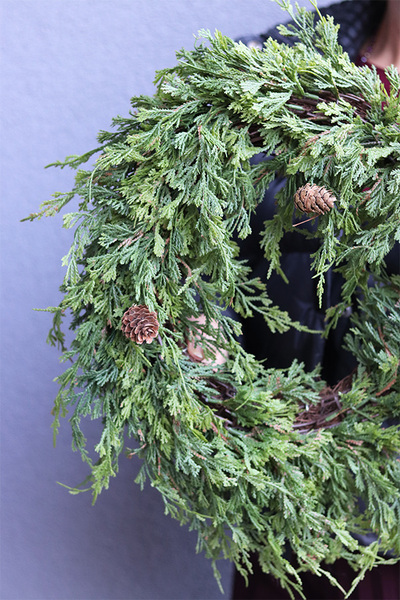 Tuja Natural, zimowy wianek zielony sufitowy