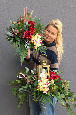 Angelo Garden Bordo 3, komplet dekoracji nagrobnych, bukiet + lampion  