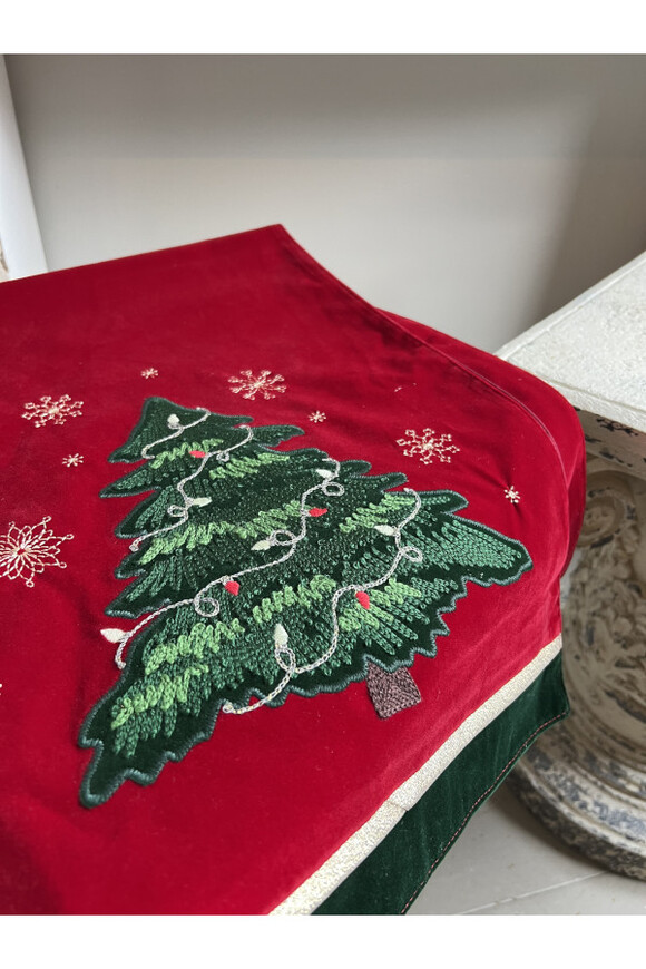 Christmas Mood, świąteczny bieżnik na stół, czerwony, choinka	