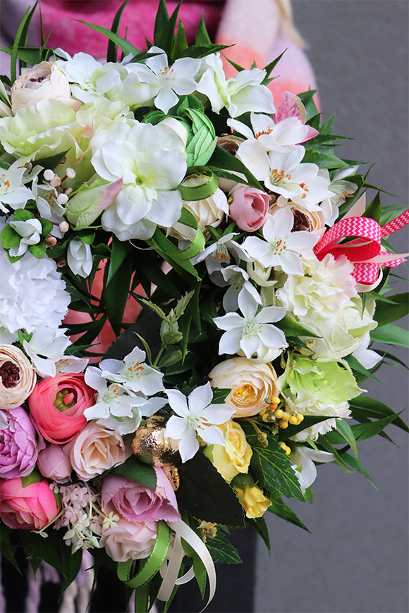 Telenia, kwiatowy wianek z ptaszkiem, śr.32cm