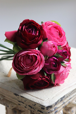 Ranunculus, bukiet kwiatów, ciemny róż, 9szt, dł.25cm