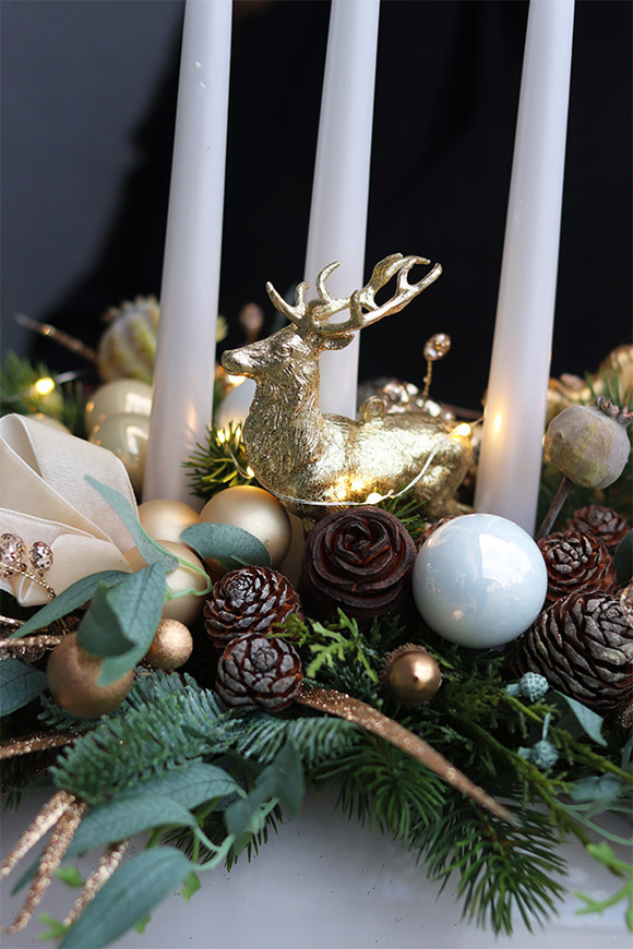 adwentowy stroik ze świecami, Złota Kraina, wym.37x57cm 