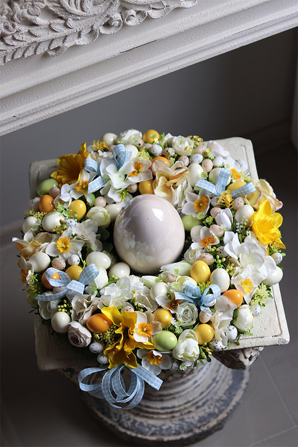 wielkanocny stroik z jajkami, Happy Easter Blue