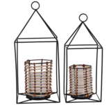 Boho C, mały, rattanowy lampion świecznik do powieszenia, wym.14.5x14.5x35cm