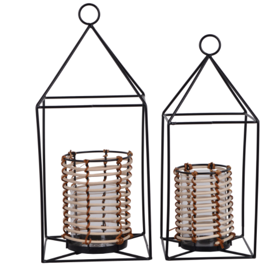 Boho C, mały, rattanowy lampion świecznik do powieszenia, wym.14.5x14.5x35cm