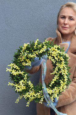 Mimosis, wiosenny wianek na drzwi z mimozy, śr.43cm  