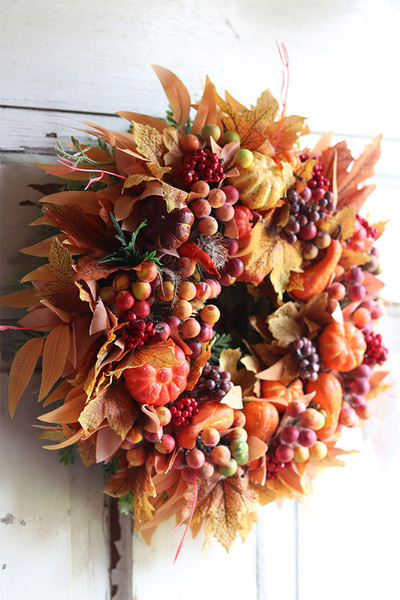 jesienny wianek na drzwi, Pora na Liście, śr.30cm   