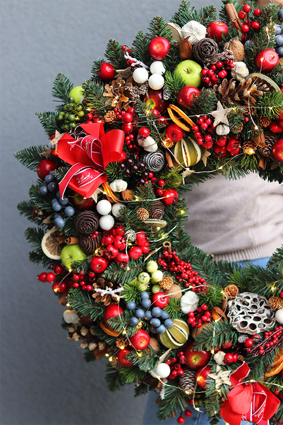 Świąteczny Kolor Big, bogaty wianek świąteczny LED