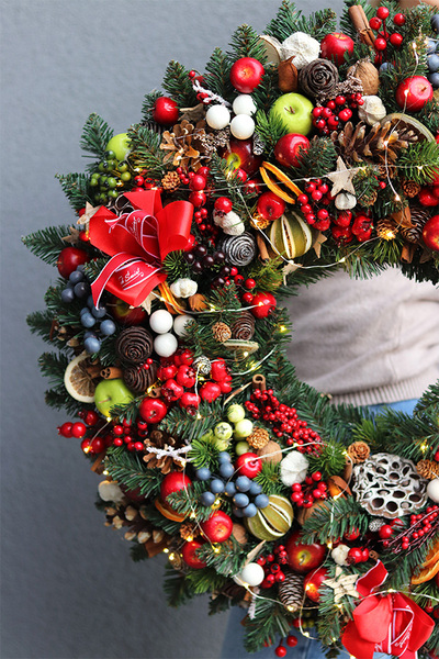 Świąteczny Kolor Big, bogaty wianek świąteczny LED