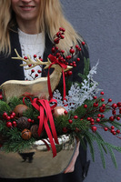 Świąteczny Ren, wysokiej jakości stroik świąteczny, wym.45x55cm