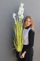 Walia, sztuczna trawa z białymi kwiatami