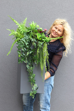 Fiberglass Denimo Maestria, sukulenty w szarej donicy, wys.81cm